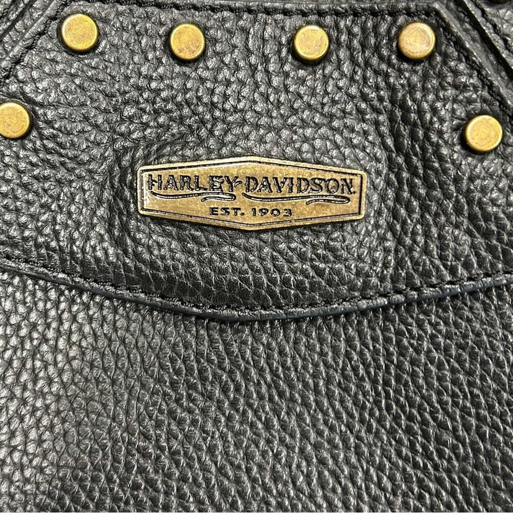 Harley-Davidson Women's Black Leather Gold‎ Studded Midnight Rider Hip Crossbody